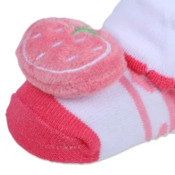 Baby Moo Strawberry Cotton Anti-Skid 3D Socks - Pink