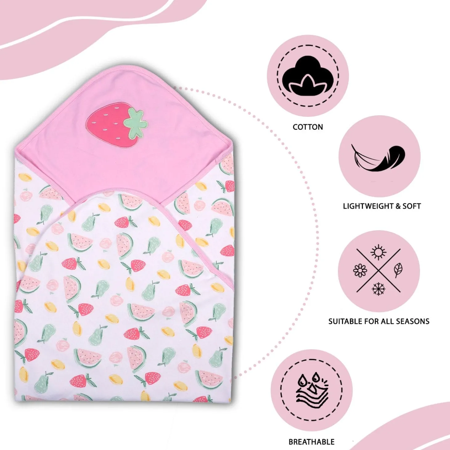 Baby Moo Strawberry Watermelon Soft Reversible Wrapper - Pink