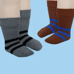 Baby Moo Striped Anti-Skid Socks Pack of 2 - Brown, Grey