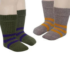 Baby Moo Striped Anti-Skid Socks Pack of 2 - Green, Grey