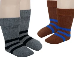 Baby Moo Striped Anti-Skid Socks Pack of 2 - Brown, Grey