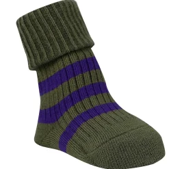 Baby Moo Striped Anti-Skid Socks Pack of 2 - Green, Grey