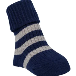 Baby Moo Striped Anti-Skid Socks Pack of 2 - Mustard, Blue