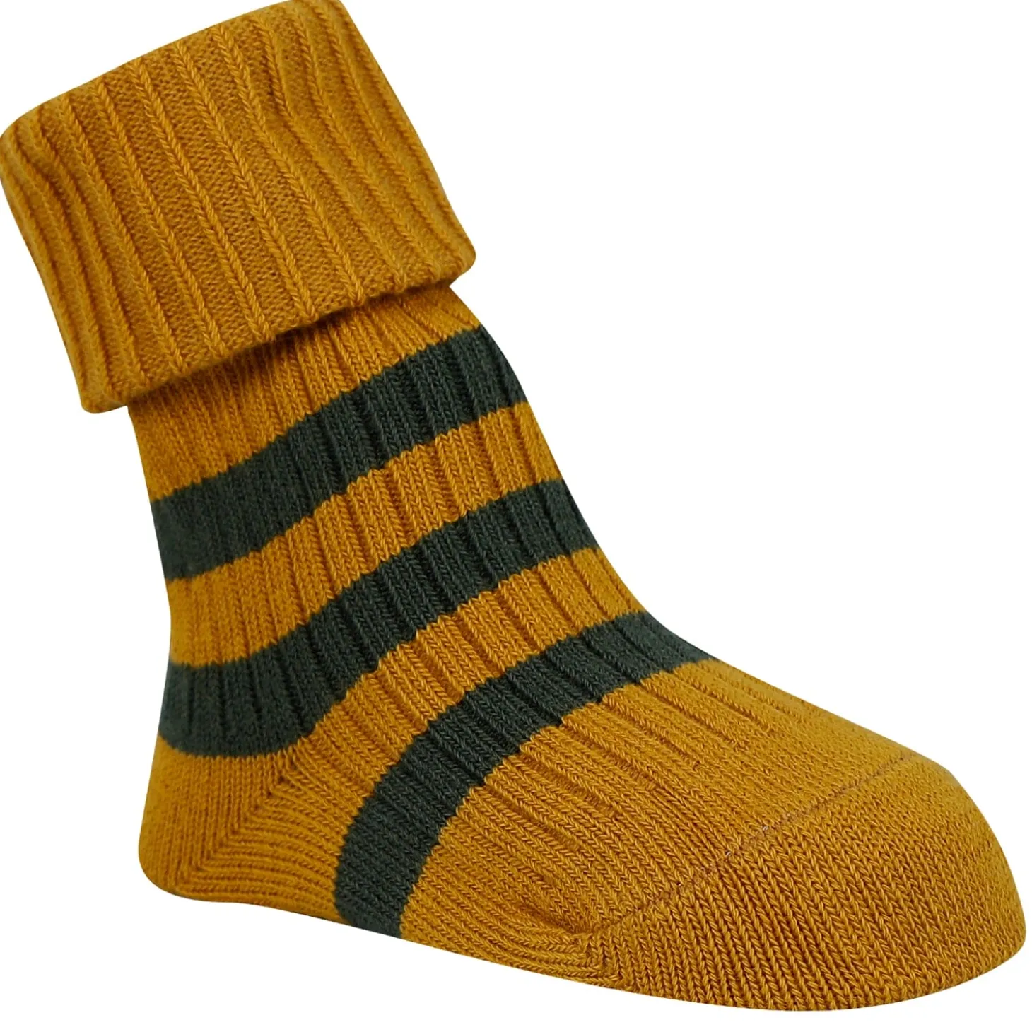 Baby Moo Striped Anti-Skid Socks Pack of 2 - Mustard, Blue