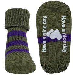 Baby Moo Striped Anti-Skid Socks Pack of 2 - Green, Grey