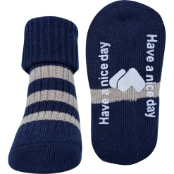 Baby Moo Striped Anti-Skid Socks Pack of 2 - Mustard, Blue