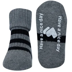 Baby Moo Striped Anti-Skid Socks Pack of 2 - Brown, Grey