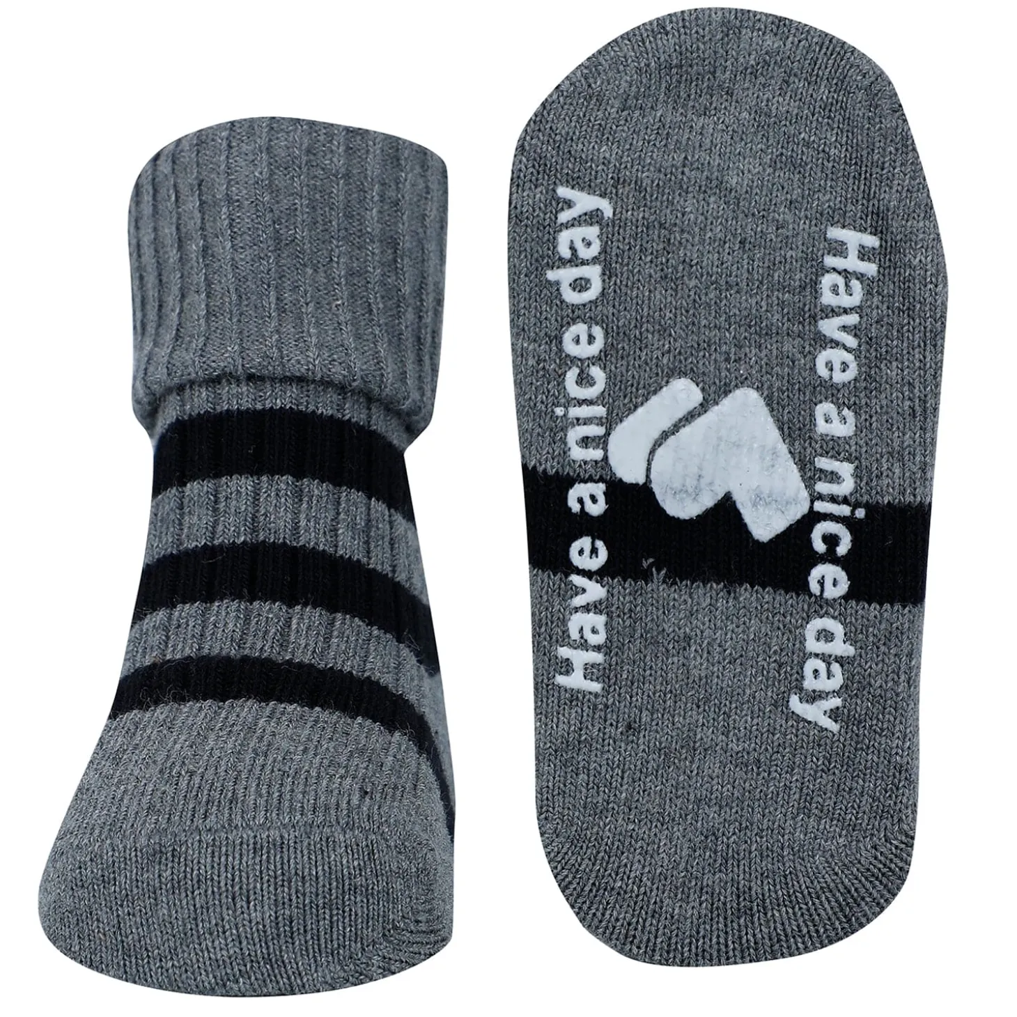 Baby Moo Striped Anti-Skid Socks Pack of 2 - Brown, Grey