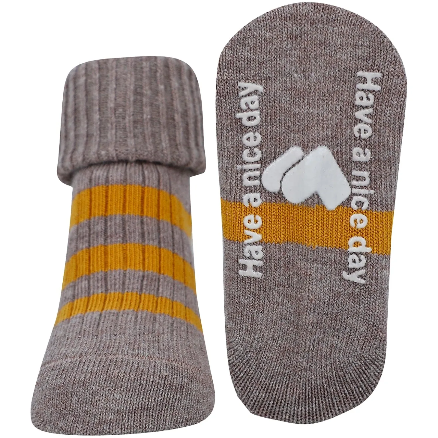 Baby Moo Striped Anti-Skid Socks Pack of 2 - Green, Grey
