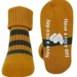 Baby Moo Striped Anti-Skid Socks Pack of 2 - Mustard, Blue
