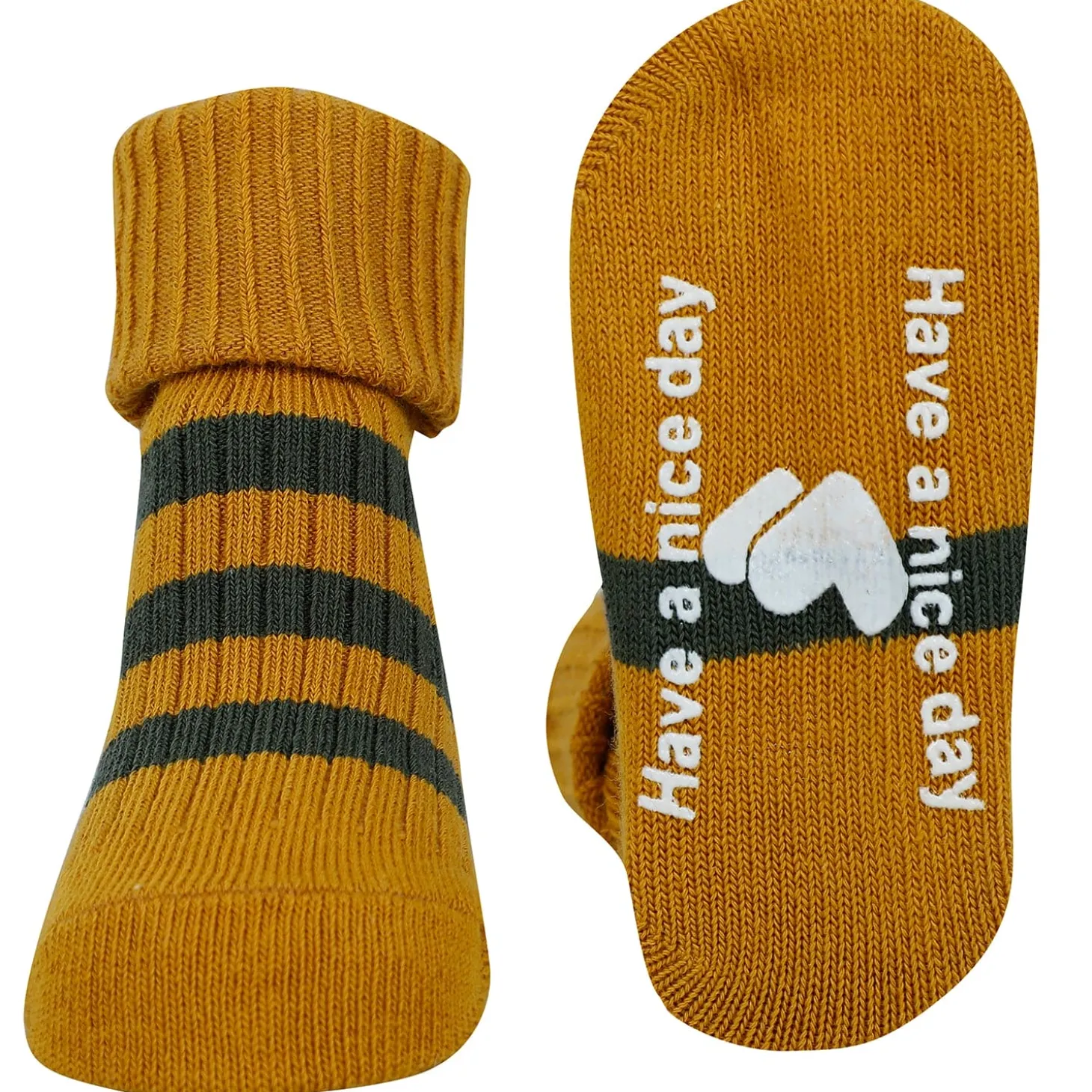 Baby Moo Striped Anti-Skid Socks Pack of 2 - Mustard, Blue