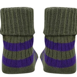 Baby Moo Striped Anti-Skid Socks Pack of 2 - Green, Grey