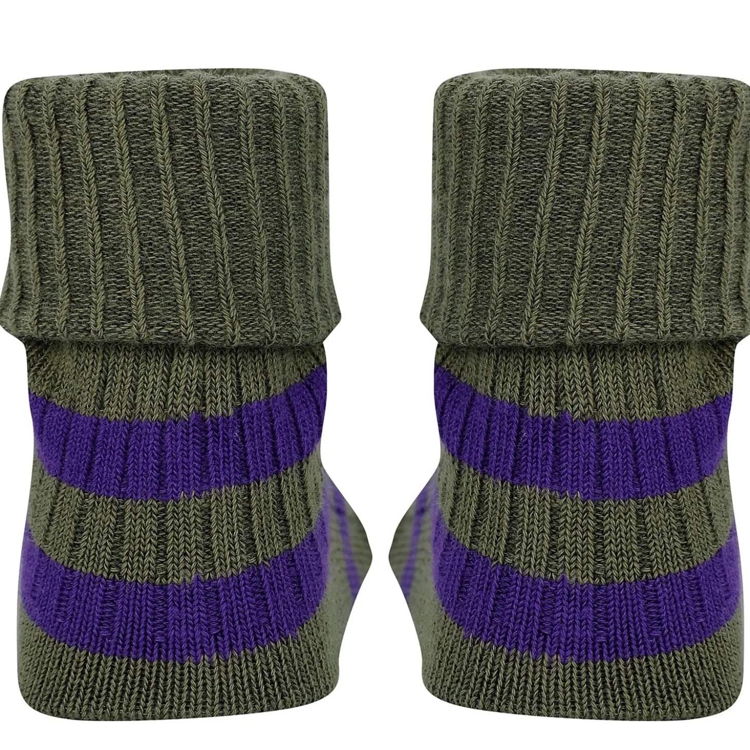 Baby Moo Striped Anti-Skid Socks Pack of 2 - Green, Grey