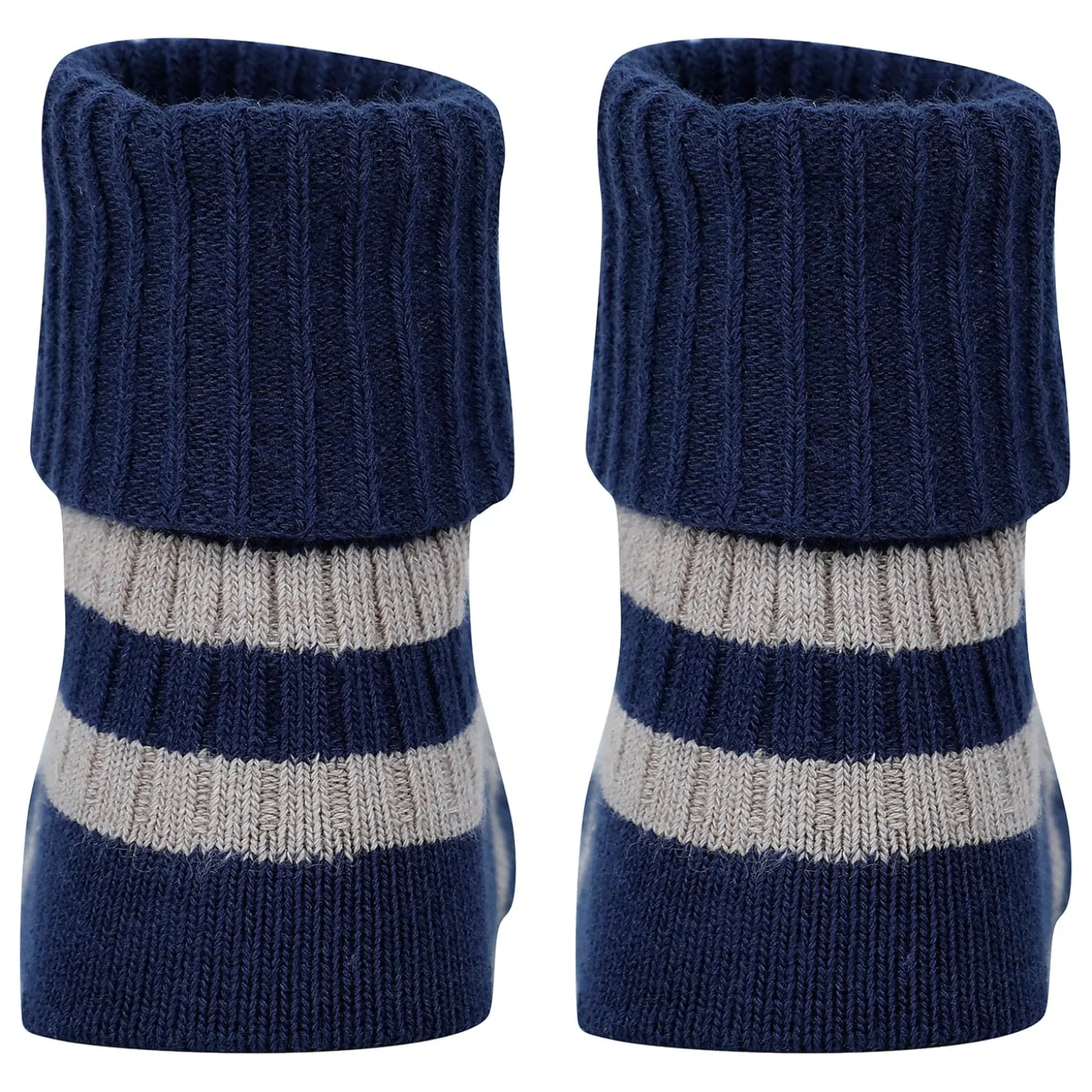 Baby Moo Striped Anti-Skid Socks Pack of 2 - Mustard, Blue
