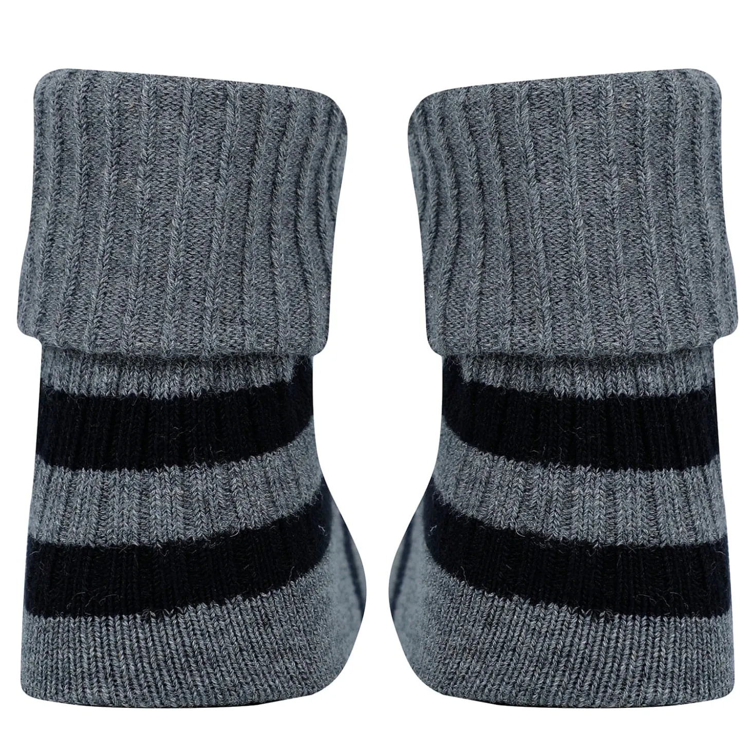 Baby Moo Striped Anti-Skid Socks Pack of 2 - Brown, Grey
