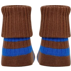 Baby Moo Striped Anti-Skid Socks Pack of 2 - Brown, Grey
