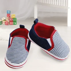 Baby Moo Striped Blue Slip-On Booties