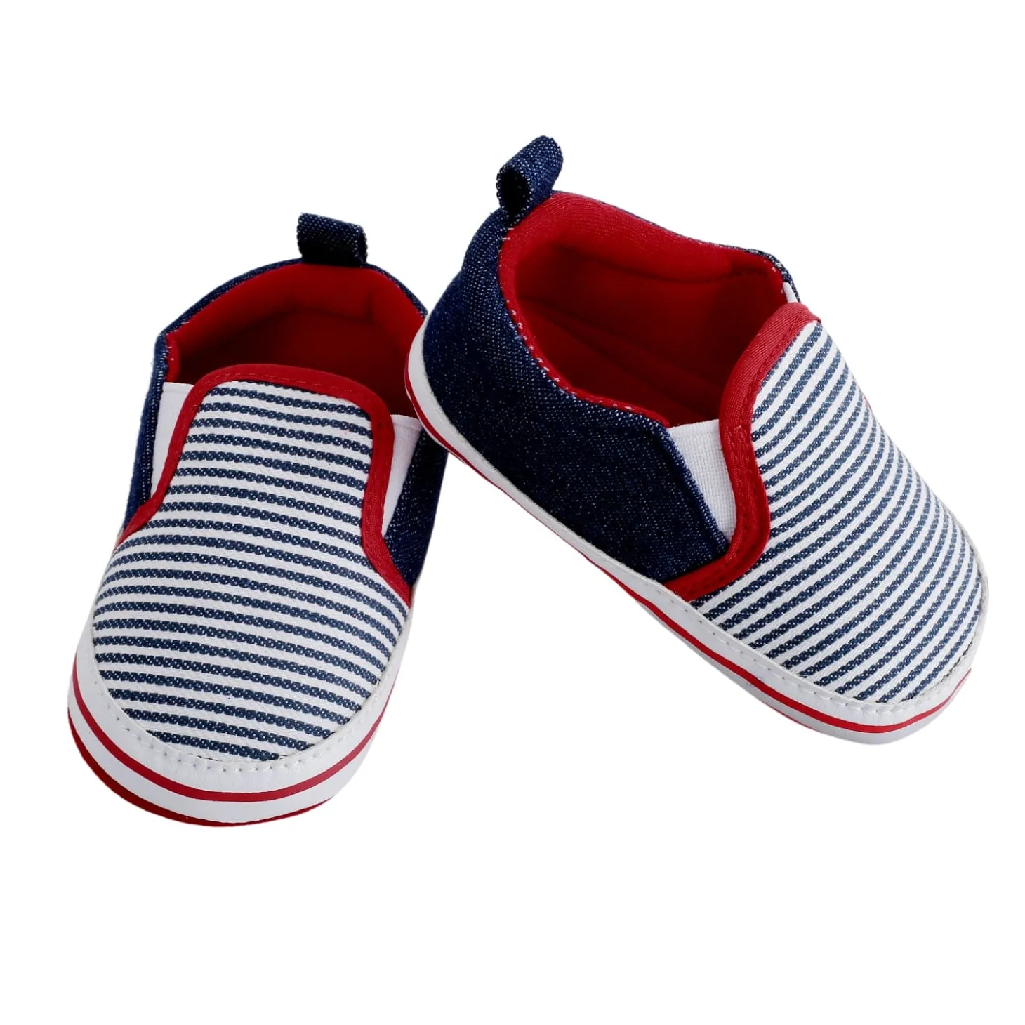 Baby Moo Striped Blue Slip-On Booties