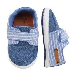 Baby Moo Striped Blue Velcro Booties