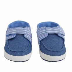 Baby Moo Striped Blue Velcro Booties
