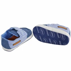 Baby Moo Striped Blue Velcro Booties