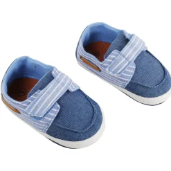Baby Moo Striped Blue Velcro Booties