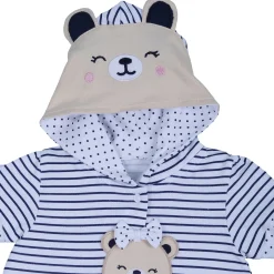 Baby Moo Striped Blushing Bear Hooded Short Romper - Grey