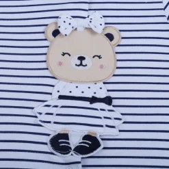 Baby Moo Striped Blushing Bear Hooded Short Romper - Grey