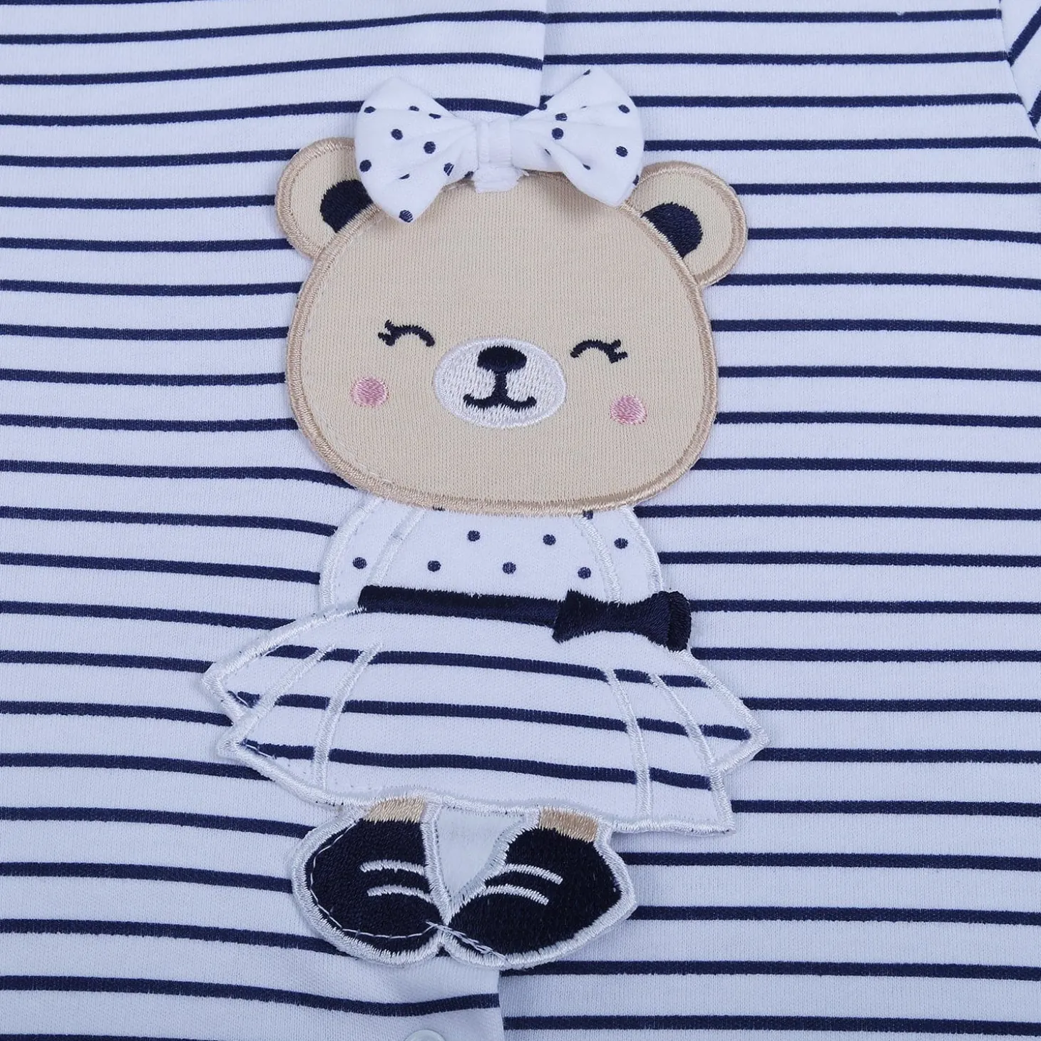 Baby Moo Striped Blushing Bear Hooded Short Romper - Grey