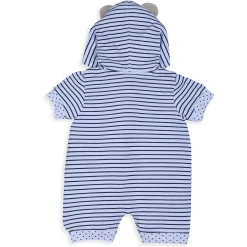 Baby Moo Striped Blushing Bear Hooded Short Romper - Grey