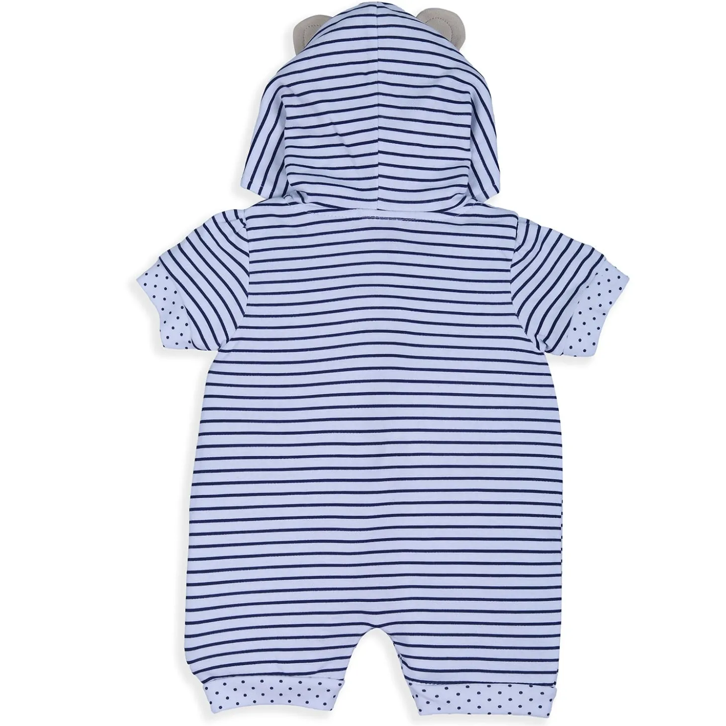 Baby Moo Striped Blushing Bear Hooded Short Romper - Grey