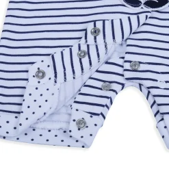 Baby Moo Striped Blushing Bear Hooded Short Romper - Grey