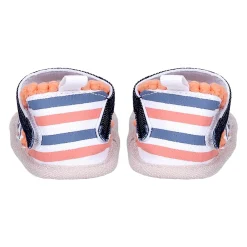 Baby Moo Striped Handmade Pom Pom Trim Velcro Straps Anti-Skid Booties - Peach, White