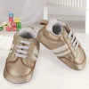 Baby Moo Striped Metallic Gold Lace Up Sneakers Booties