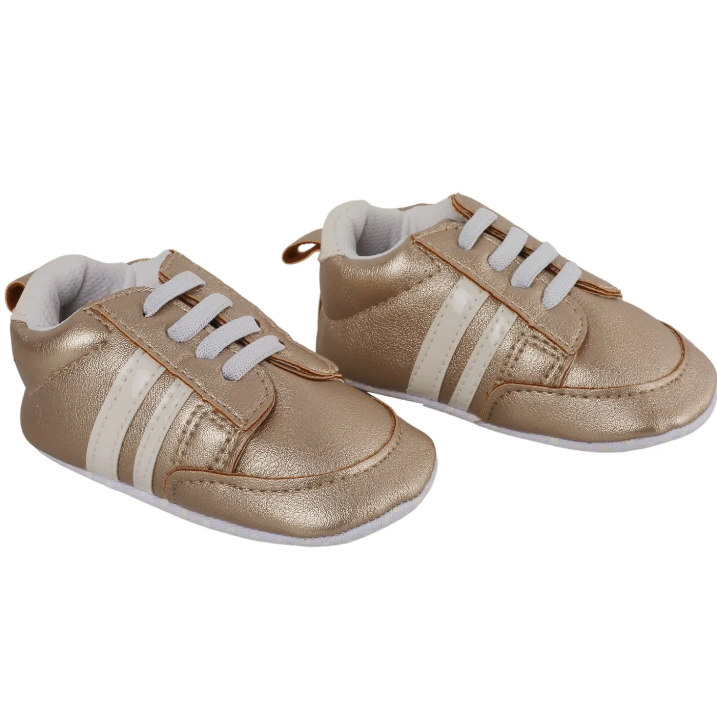 Baby Moo Striped Metallic Gold Lace Up Sneakers Booties