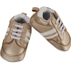 Baby Moo Striped Metallic Gold Lace Up Sneakers Booties