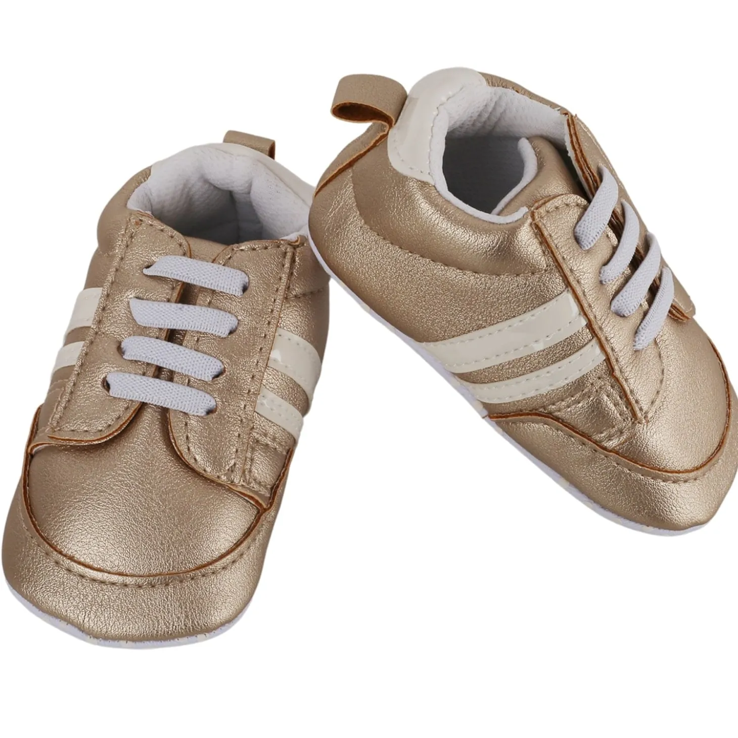 Baby Moo Striped Metallic Gold Lace Up Sneakers Booties