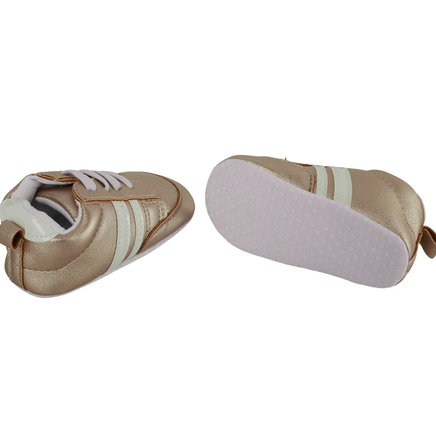 Baby Moo Striped Metallic Gold Lace Up Sneakers Booties
