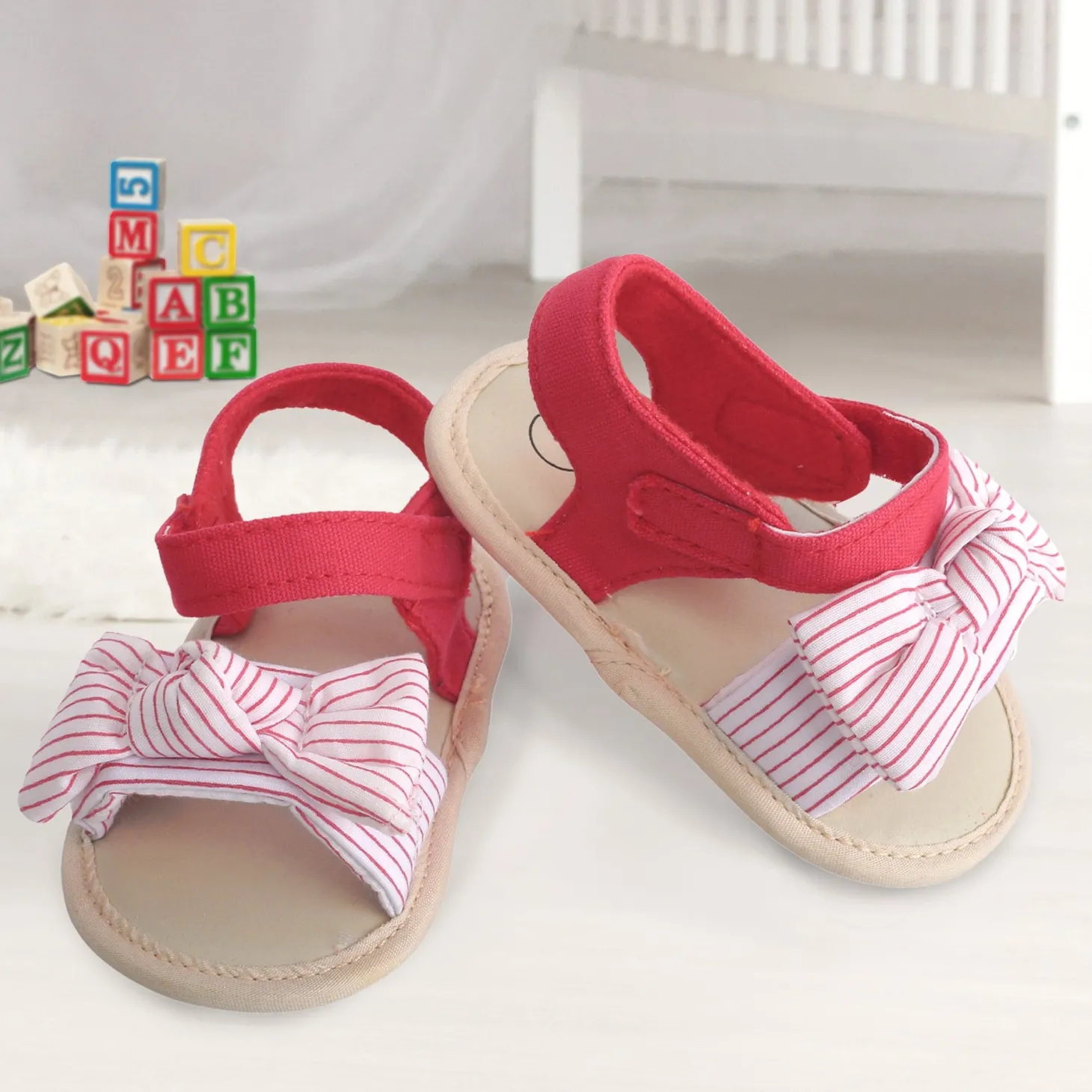Baby Moo Striped Red Booties