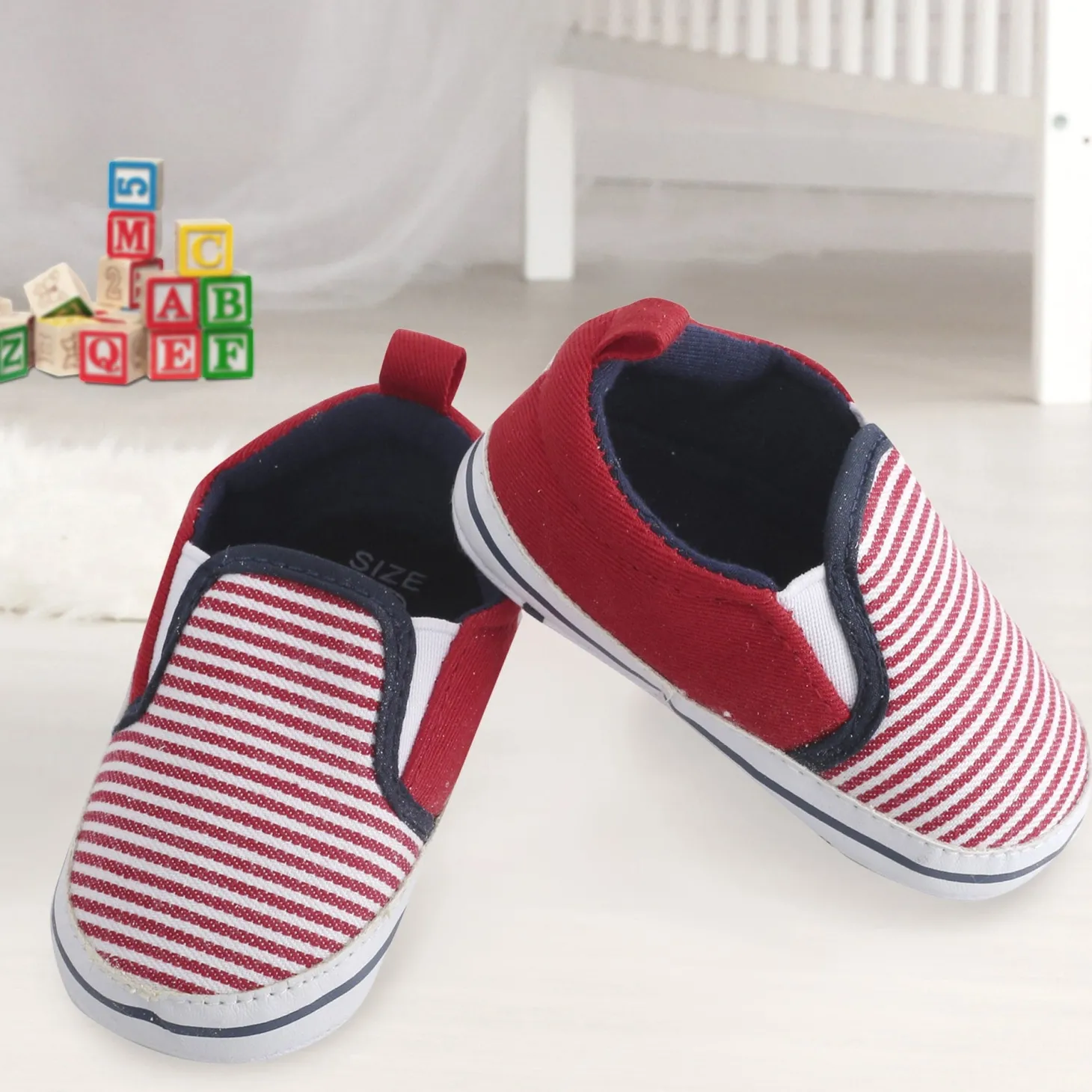 Baby Moo Striped Red Slip-On Booties