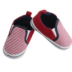 Baby Moo Striped Red Slip-On Booties