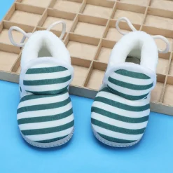 Baby Moo Striped Soft Slip-On Anti-Skid Plush Warm Booties - Green