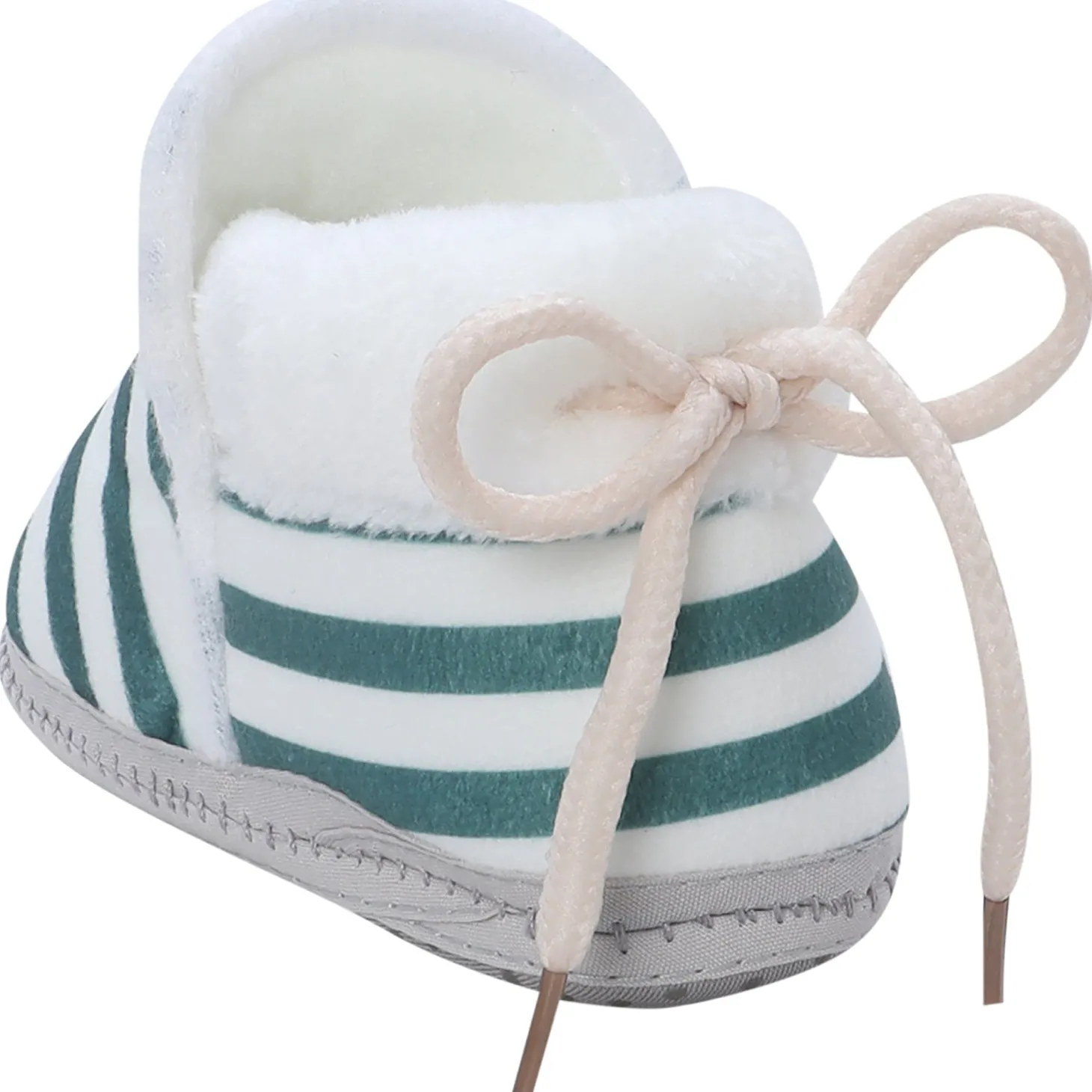 Baby Moo Striped Soft Slip-On Anti-Skid Plush Warm Booties - Green