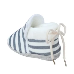 Baby Moo Striped Soft Slip-On Anti-Skid Plush Warm Booties - Grey