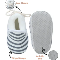 Baby Moo Striped Soft Slip-On Anti-Skid Plush Warm Booties - Grey