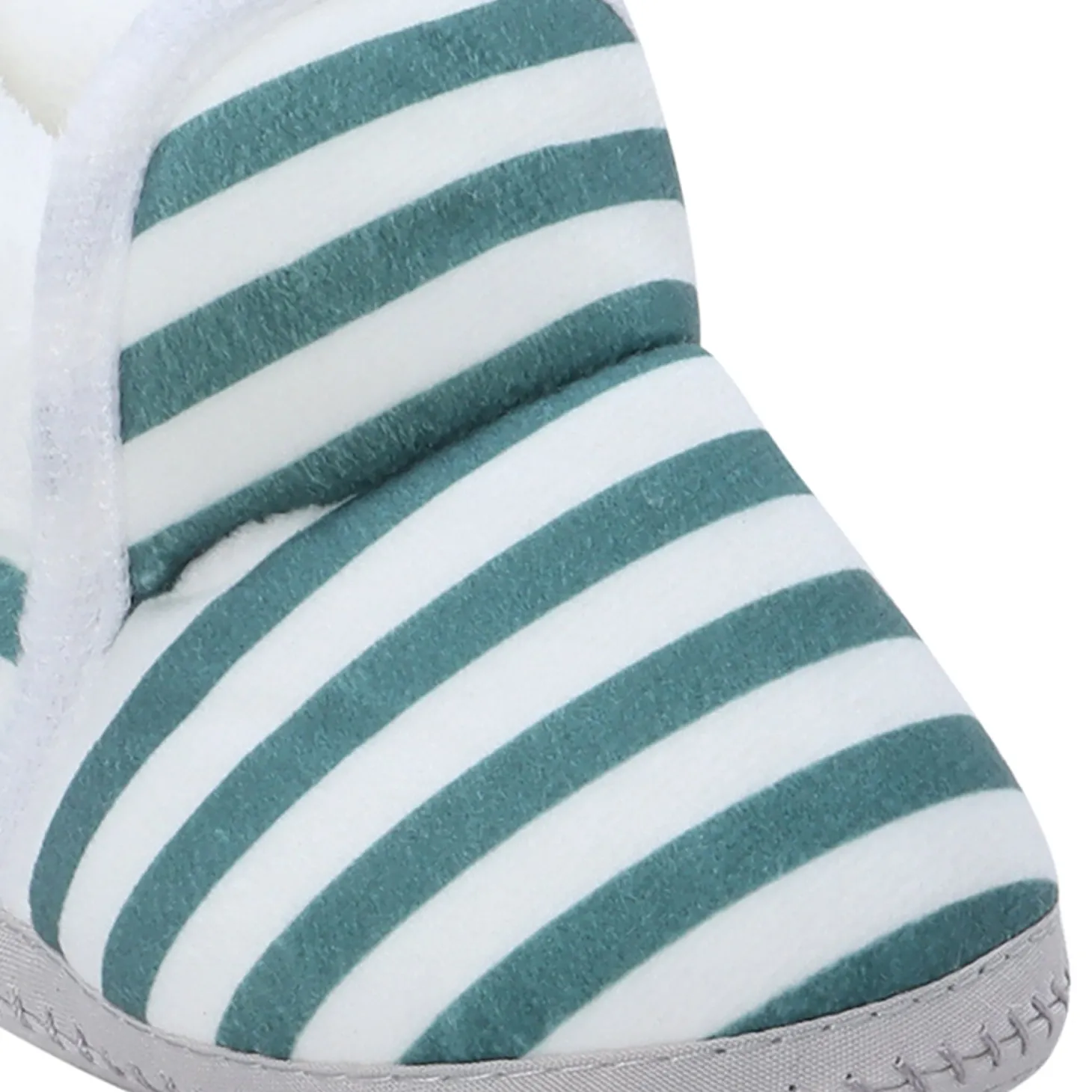 Baby Moo Striped Soft Slip-On Anti-Skid Plush Warm Booties - Green