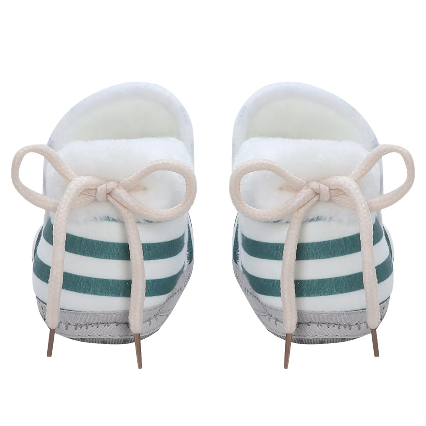 Baby Moo Striped Soft Slip-On Anti-Skid Plush Warm Booties - Green