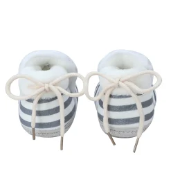 Baby Moo Striped Soft Slip-On Anti-Skid Plush Warm Booties - Grey