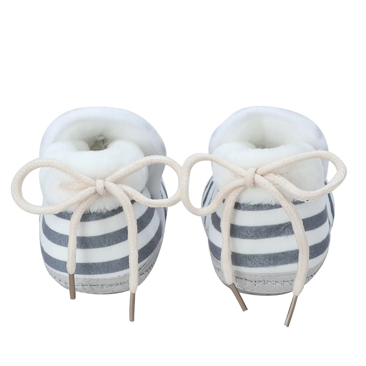 Baby Moo Striped Soft Slip-On Anti-Skid Plush Warm Booties - Grey