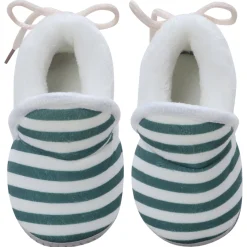 Baby Moo Striped Soft Slip-On Anti-Skid Plush Warm Booties - Green